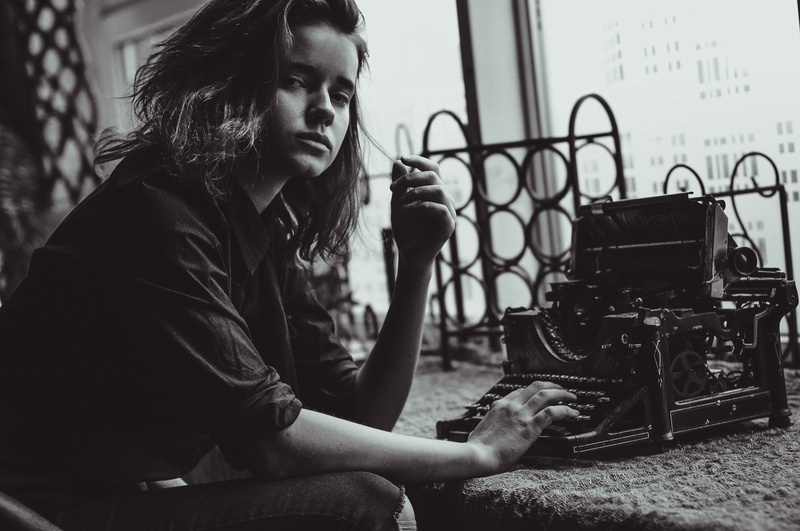 young adult, sitting, casual clothing, monochrome, one person, portrait, sewing machine, 4K, women, hairstyle, adult, business, real people, occupation