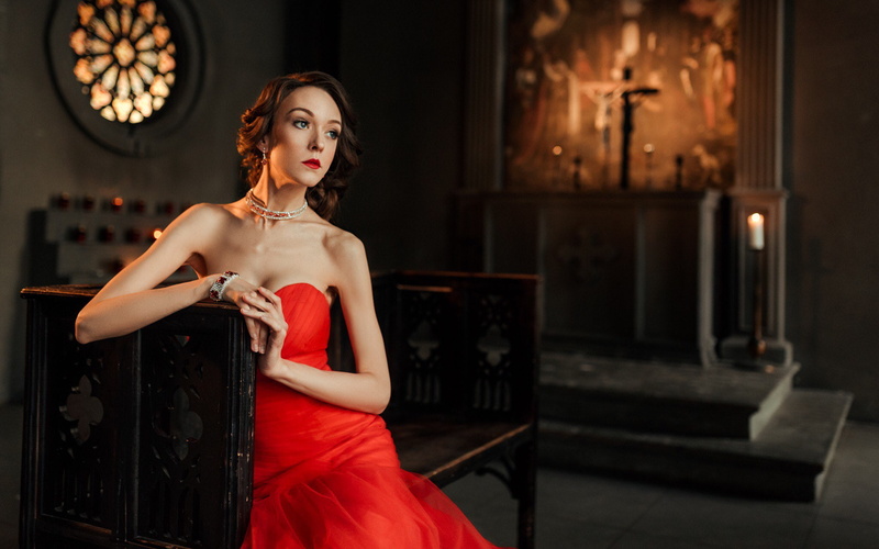 young women, women, Evgeny Markalev, formalwear, looking at camera, fashion, beautiful woman, elegance, glamour, hairstyle, adult, dress, cross, portrait
