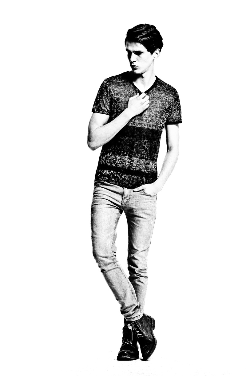 trendy, white background, front view, 2K, fashion, beautiful woman, indoors, standing, male, man, black-and-white, young men, pants, teenager, person
