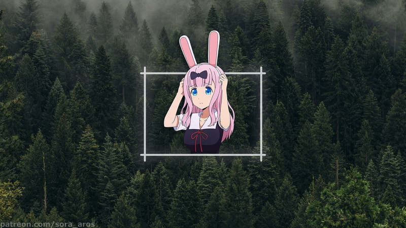 Chika Fujiwara, picture-in-picture, spruce, forest, 1080P, anime girls