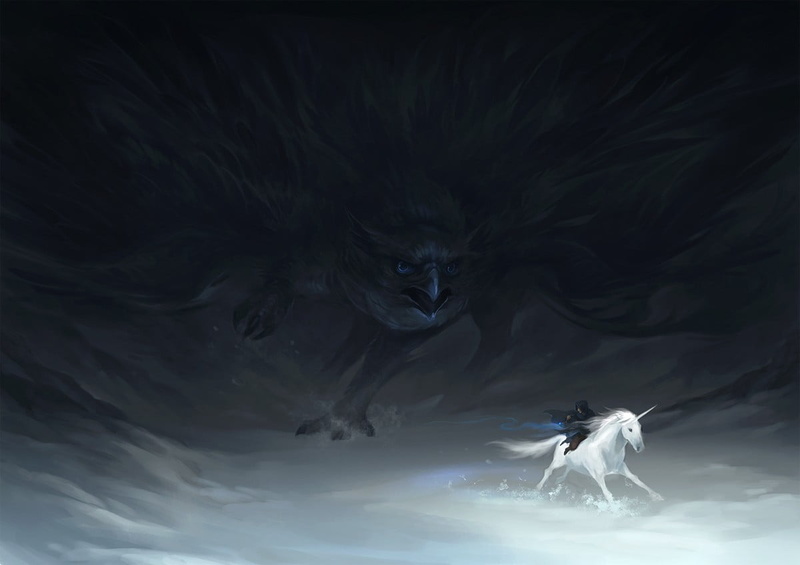 480P, costume, hair, mammal, Big Bird, warrior, women, s, black, animal wildlife, artwork, domestic animals, water, digital art, night, outdoors, one animal