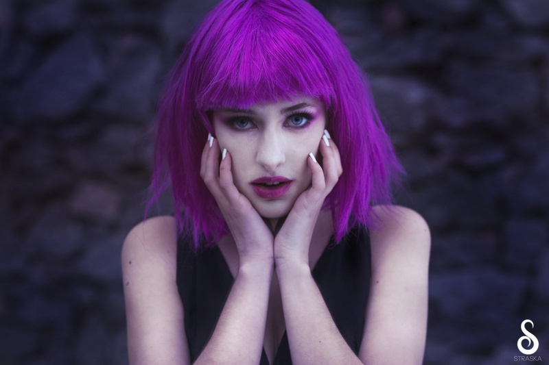 1080P, beauty, pink hair, contemplation, black background, studio shot, close-up, portrait, face, young women, indoors, women, teenager, beautiful woman