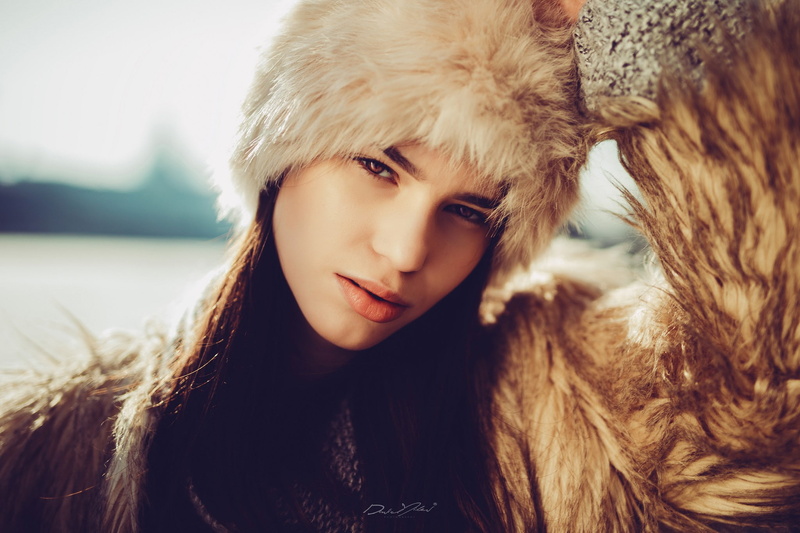 innocence, model, real people, winter, hairstyle, portrait, females, front view, fur hat, women, hat, outdoors, clothing, childhood, beautiful woman, child