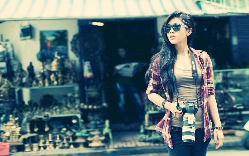 cardigan, camera, grey, tank, s, woman, canon, 1080P, women, asian, photography, girl, 1920x1200, top