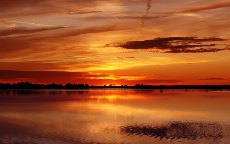 tranquil Scene, orange, morning, dramatic sky, ripples, scenics, orange Color, beauty In Nature, sky, romantic sky, yellow, vacations, cloud - Sky, reflection