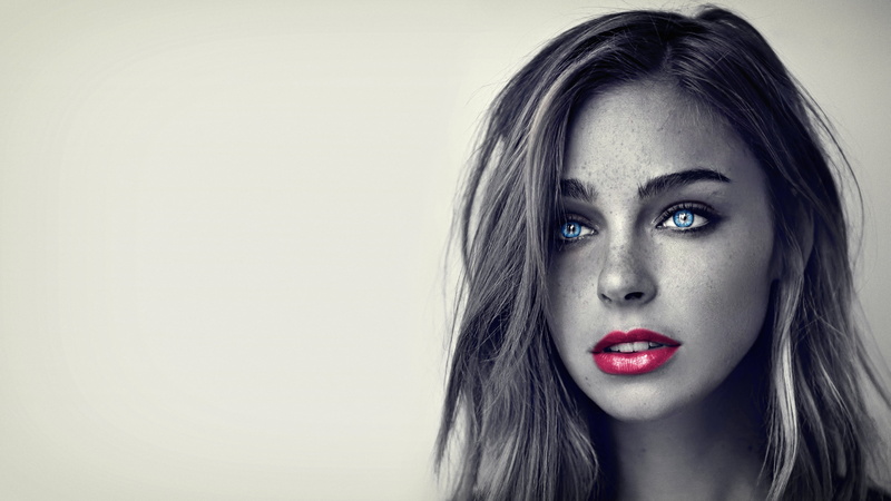 Elizabeth Turner, looking into the distance, portrait, long hair, selective coloring, photography, face, blonde, model, 4K, women