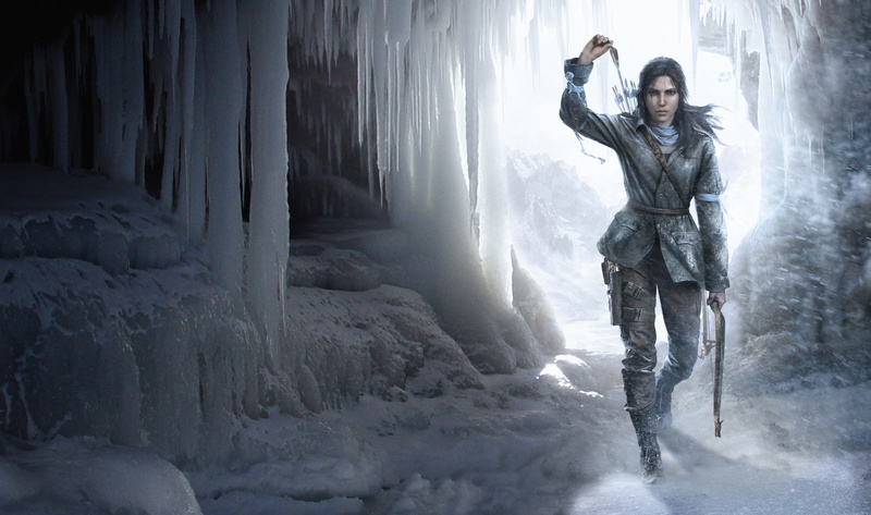 digital, front view, young women, cave, motion, winter, bow, Rise Of The Tomb Raider, lara, cold temperature, waterfall, girl, young adult, warm clothing