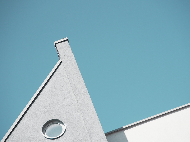 gray, built structure, clear sky, photography, metal, facade, blue background, architecture, concrete, 4K, copy space, single object, detail, nature, corner