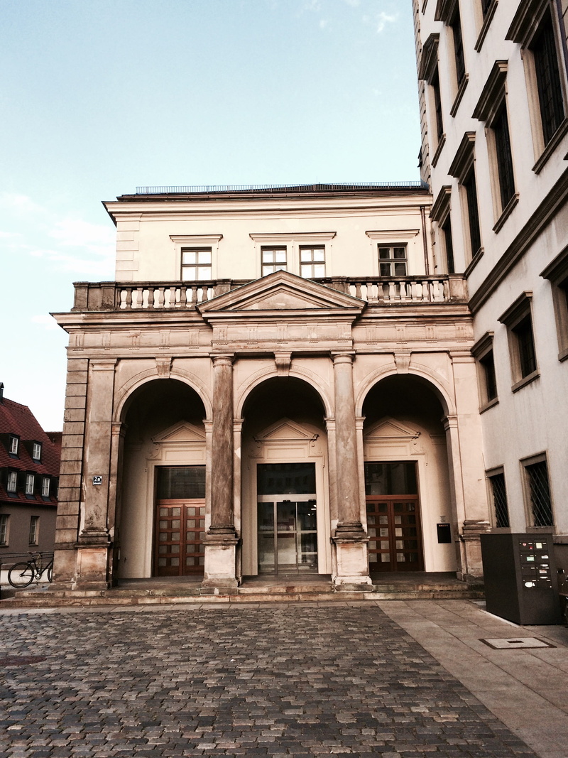 outdoors, low angle view, architecture, no people, sky, augsburg, renaissance, the past, history, courtyard, day, arch, town hall, structures, places of interest