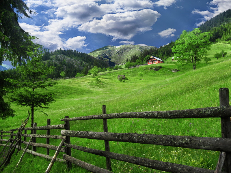 village, grass, tranquil scene, cloud - sky, green, fence, field, barrier, landscape, Kosovo, scenics - nature, plant, land, boundary, no people, growth