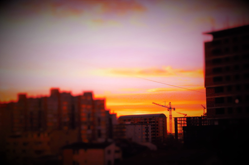 residential district, architecture, City, pristina, skyscraper, office building exterior, romantic sky, balkans, urban, built structure, nature, 2K, orange color