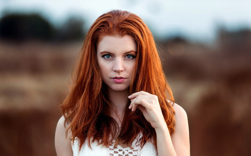 face, blue eyes, women, redhead, bokeh, looking at viewer, Sonny Bui, 1080P, open mouth, portrait