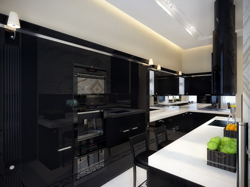 indoors, residential District, table, domestic Life, wide, design, kitchen Island, house, luxury, oven, flooring, lifestyles, interior, black, modern, furniture