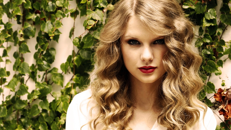 celebrity, blonde, women, 1080P, red lipstick, Taylor Swift, curly hair, singer