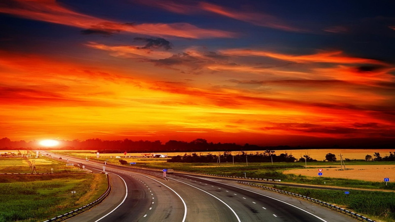 top, highway, road, nature and landscapes, 1080P, clouds, grey, sunset