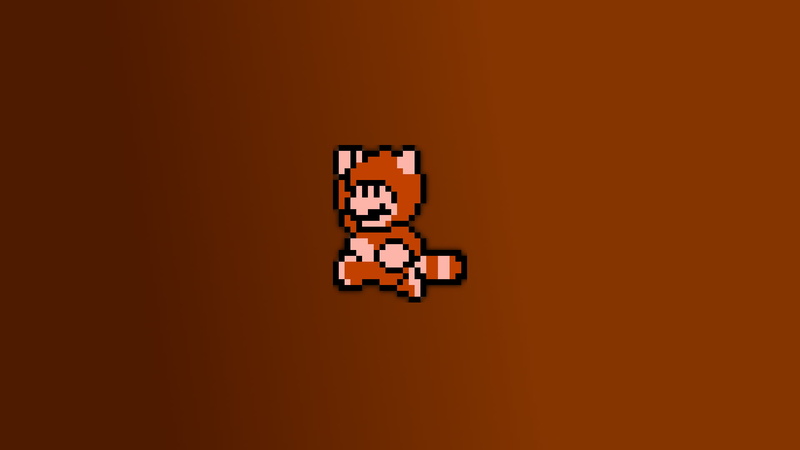 pixel art, cartoon, brown background, 1080P, brown, Super Mario, tanuki