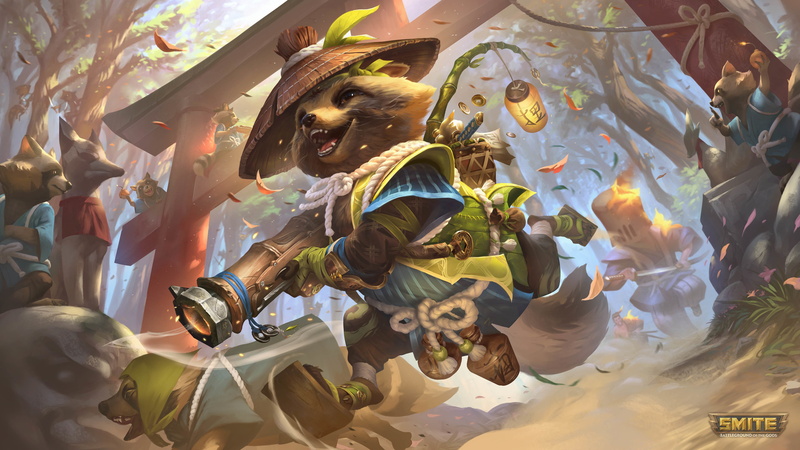 Anthro, Smite, 4K, tanuki, Danzaburou (Smite), hat, watermarked