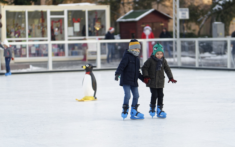 winter, nice, ice skate, kids, warm clothing, lifestyles, men, ice-skating, leisure activity, play, activity, sport, the rink, real people, child, action
