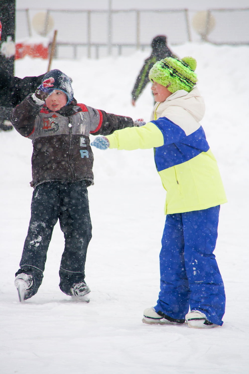 cold temperature, hockey, game, little, sister, ice-skating, winter, warm clothing, boys, 720P, two people, icehockey, activity, skate, clothing, boy
