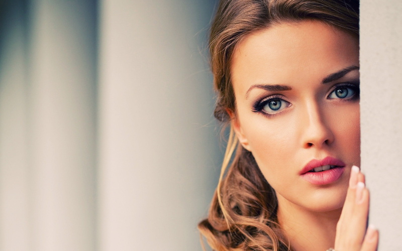close-up, contemplation, face, young women, indoors, human face, young adult, hairstyle, copy space, adult, fashion, women, Skorupko, blue eyes, brunette