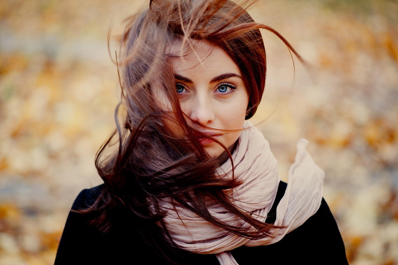 long hair, Natalya, black coat, blue eyes, 1080P, hair in face, windy, redhead, Ann Nevreva, face, women