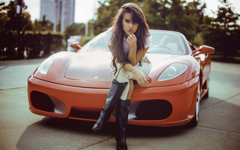 Ferrari, 1080P, women with cars, long hair, Natalya Ignatenko, red cars, women, boots
