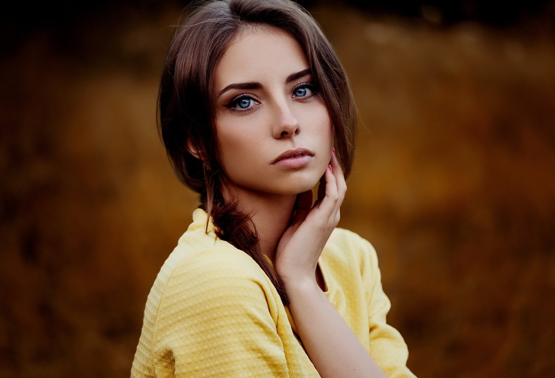 1080P, looking at viewer, brunette, face, blue eyes, Natalya, model, women outdoors, depth of field, Ann Nevreva, women, portrait
