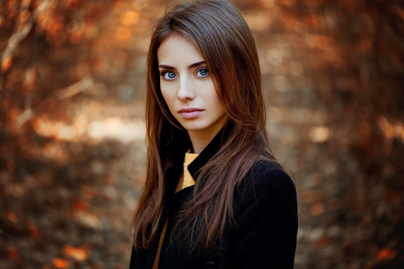 1080P, Ann Nevreva, women outdoors, blue eyes, long hair, women, face, fall, brown, brunette, portrait, depth of field, looking at viewer, redhead, Natalya