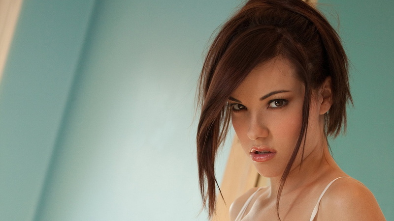 brunette, brown eyes, 1080P, looking at viewer, women, face, Elizabeth Marxs