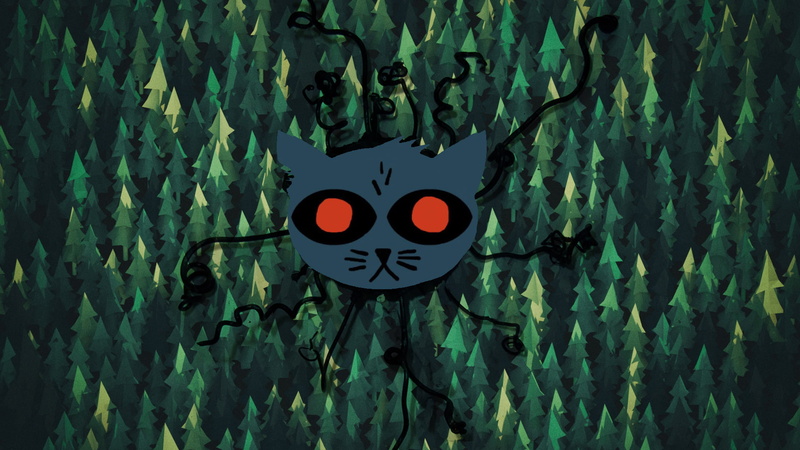Mae, red eyes, trees, night in the woods, 1080P