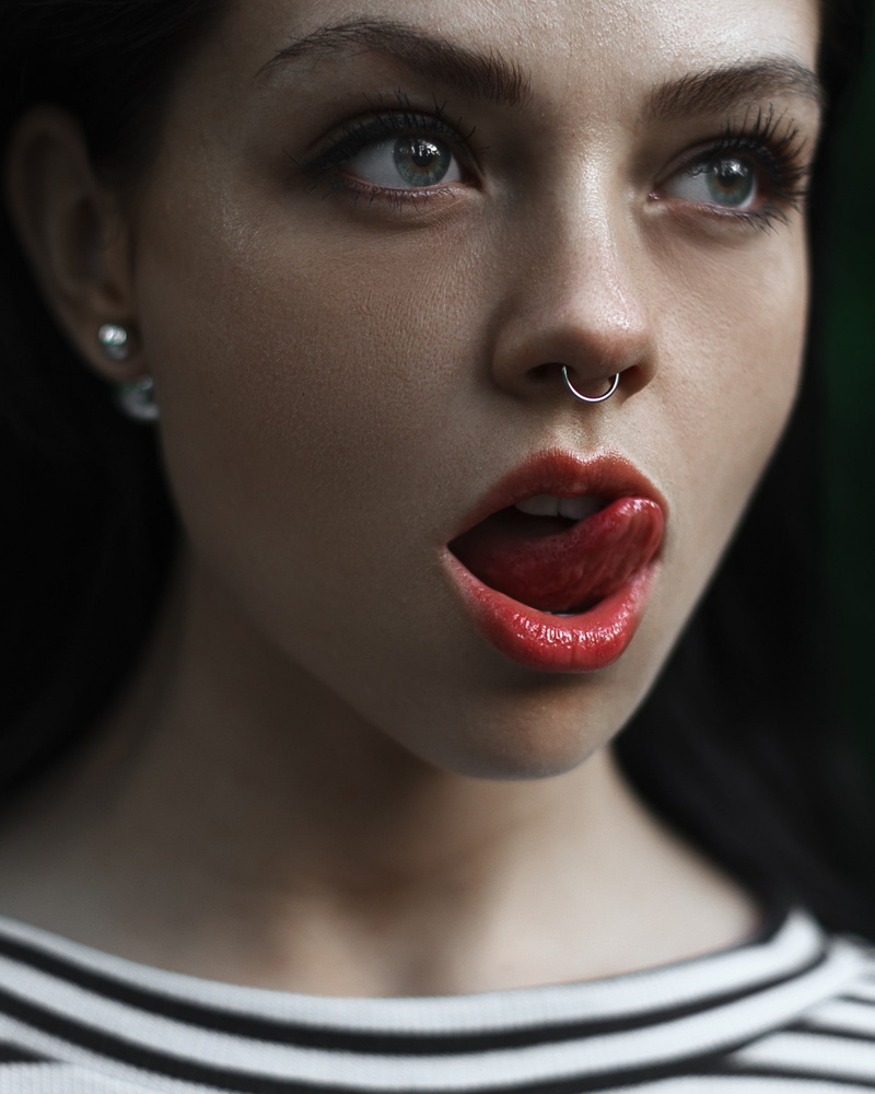 women, Nose Rings, 1080P, Licking Lips, face