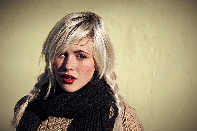 Devon Jade, women, green eyes, 2K, blonde, freckles, red lipstick