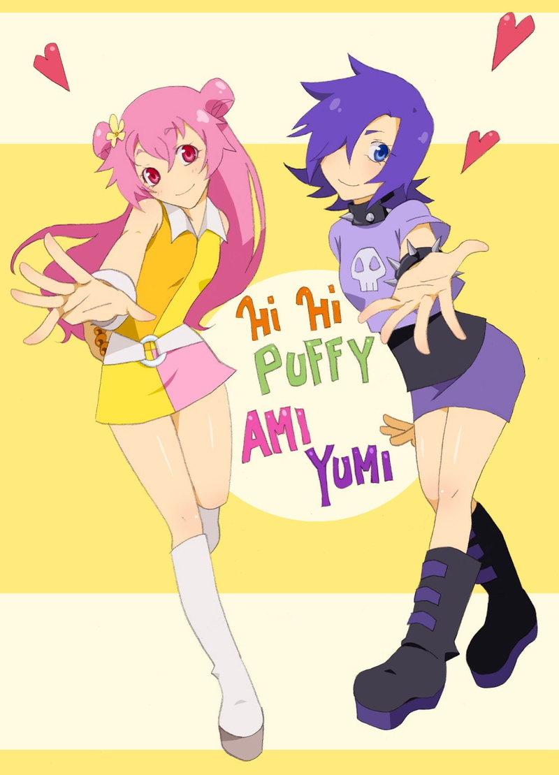 happiness, people, smiling, retro styled, Hi hi puffy ami yumi, rock music, activity, fun, 720P, mammal, adult, teenager, females, two people, full length