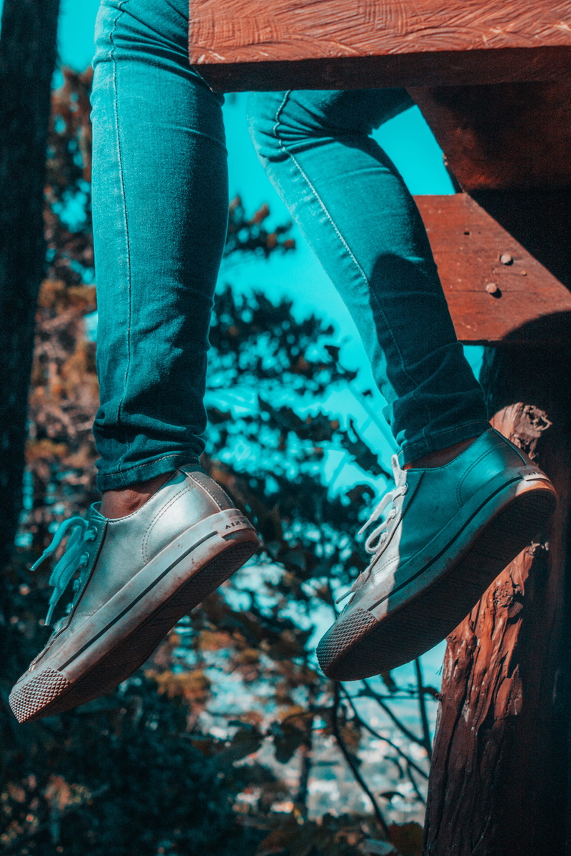 cerro la cerra, day, one person, lifestyles, real people, shoe, hanging, human body part, tree, casual clothing, low section, women, trees, human foot