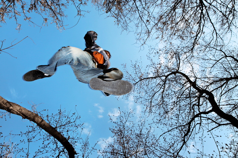 animal wildlife, walk, mid-air, leisure activity, plant, bare tree, full length, animal, tree, nature, air, man, fast, outdoors, trees, sky, 2K, day, jumping