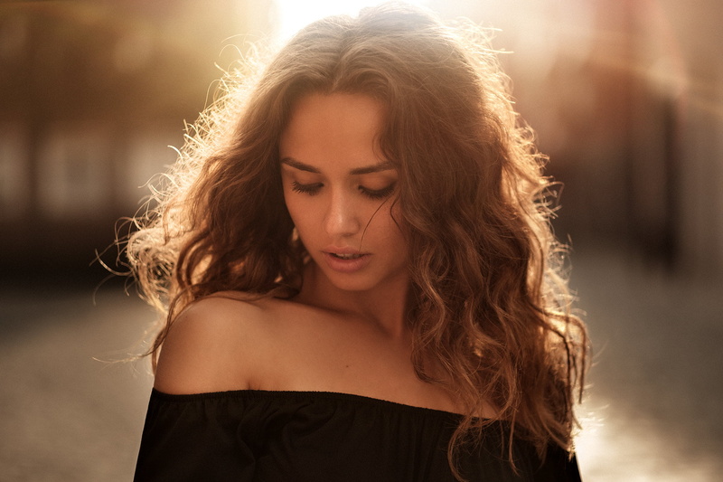 hair, headshot, looking down, outdoors, portrait, one person, beauty, looking, face, young women, fashion, Martin Kühn, human hair, long hair, contemplation