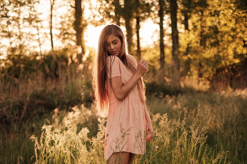 1080P, women outdoors, blonde, women, Martin Kühn, portrait, dress, long hair