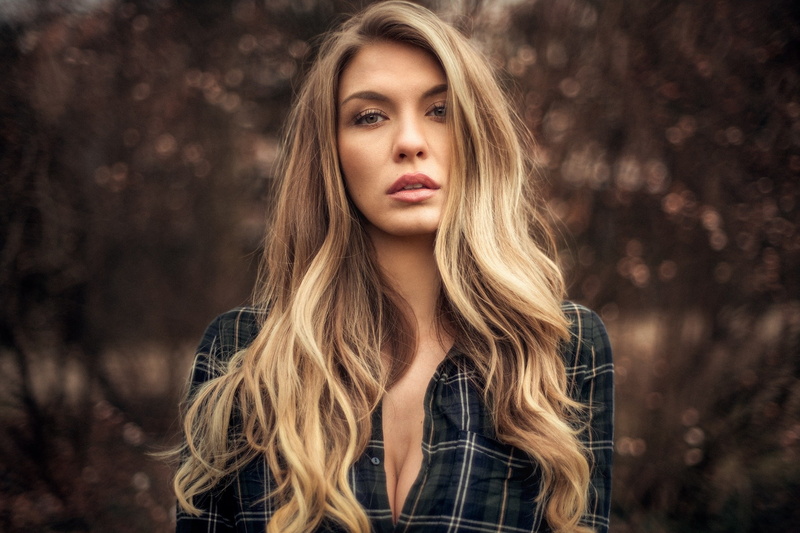 shirt, depth of field, 1080P, women, blonde, Martin Kühn, face, portrait