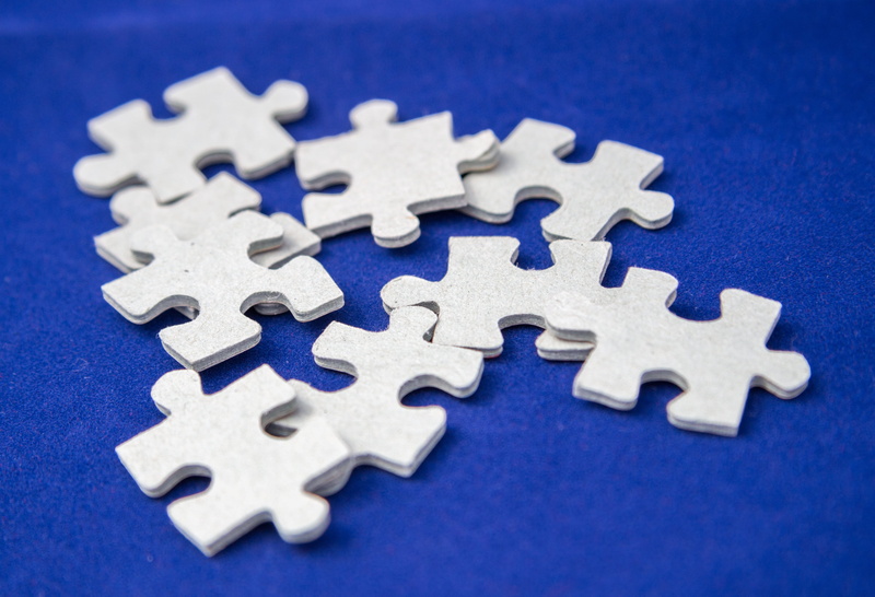 surface level, connection, close-up, jigsaw puzzle, colored background, pieces, riddle, teamwork, secret, mystery, leisure games, blue, mixture, puzzle