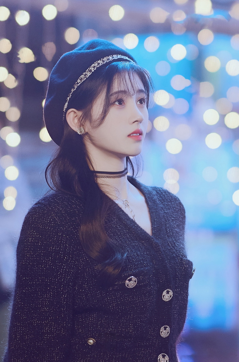 Chinese, 4K, berets, black sweater, actress, Kiku, necklace, Ju Jingyi, pearl earrings, singer, Idol, women, Asian, black hair