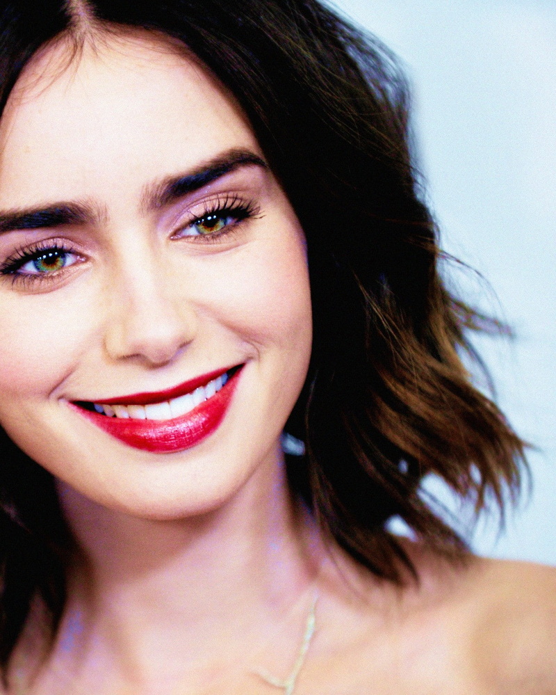 actress, 720P, Lily Collins, women, smiling, closeup, brunette