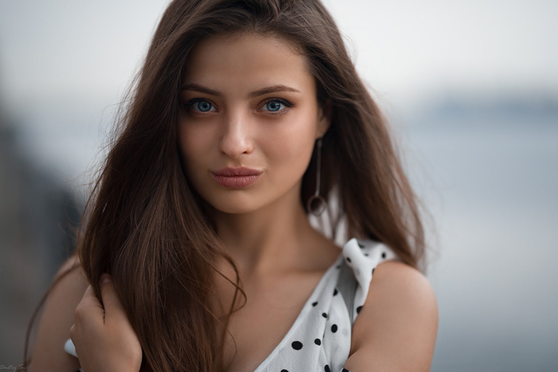 portrait, brunette, blue eyes, looking at viewer, Veronica (Dmitry Sn), face, depth of field, Dmitry Shulgin, 1080P, women, Veronika Avdeeva