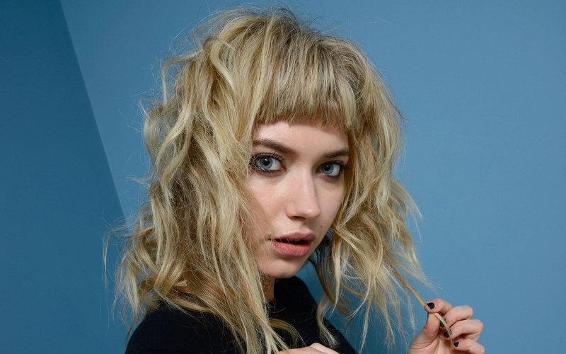 hairstyle, young women, looking at camera, studio shot, 1080P, black nails, indoors, blue background, adult, human hair, headshot, celebrity, young adult