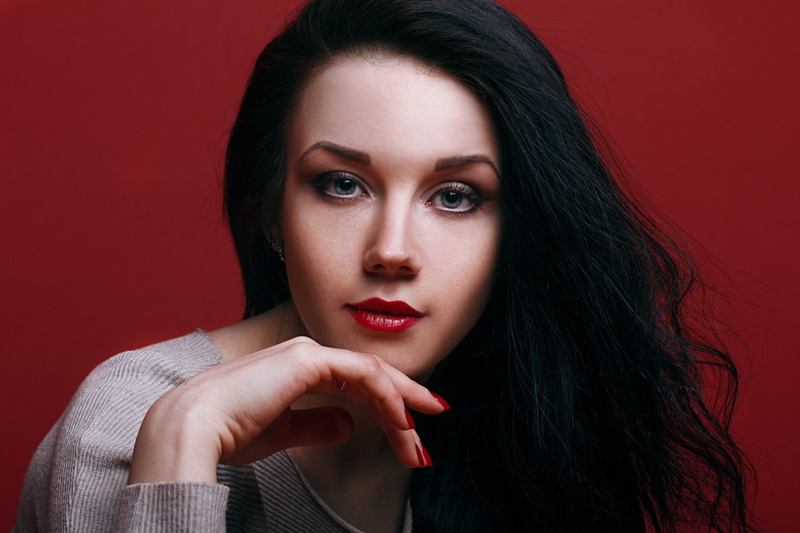 1080P, human face, adult, body part, looking at camera, red, hair, long hair, young adult, one person, red lipstick, blue eyes, human hair, hairstyle