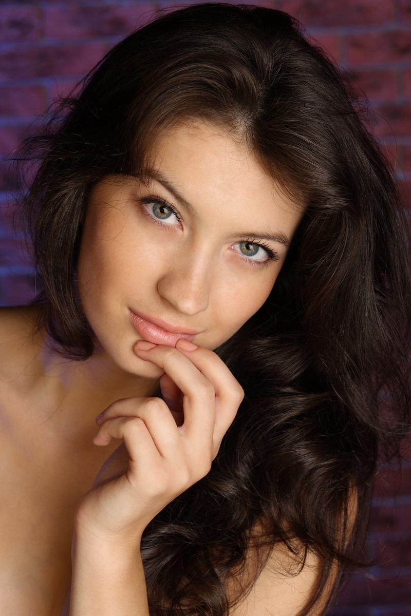 face, wavy hair, Russian women, portrait, juicy lips, hazel eyes, women, MetArt, 2K, looking at viewer, Ganna A, blue eyes, brunette