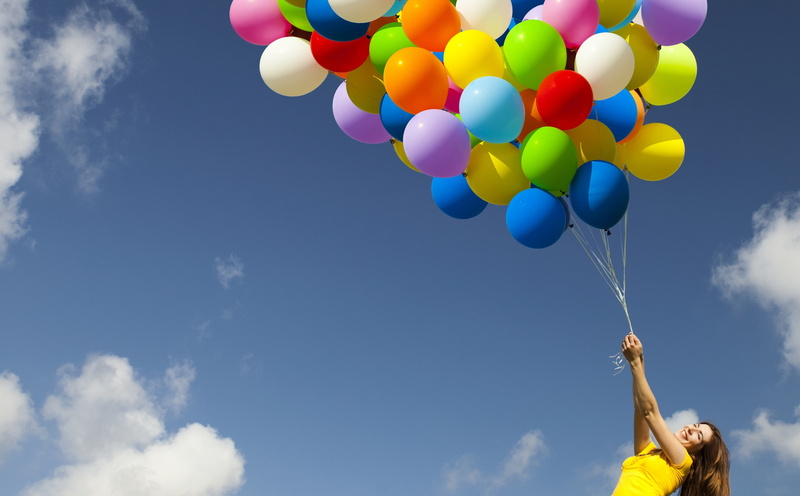 lightweight, one person, helium balloon, leisure activity, balloon, nature, Balloons, 5K, cloud - sky, Happy, assorted, Girls, mid-air, helium, color