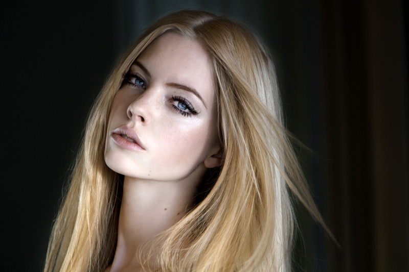 portrait, Skye Stracke, face, long hair, model, looking at viewer, blonde, sensual gaze, women, 1080P, blue eyes, open mouth
