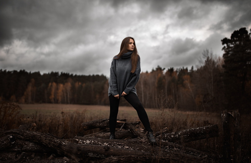 turtlenecks, Ilya Baranov, women outdoors, shoes, women, trees, portrait, 1080P