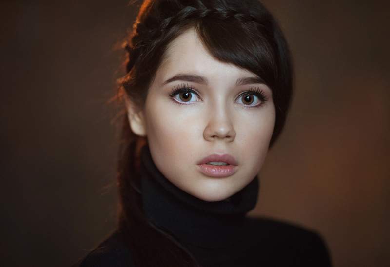 innocence, indoors, simple background, beauty, studio shot, front view, teenager, bangs, Maxim Maximov, hair, human face, Ekaterina Ermakova, serious, looking at camera