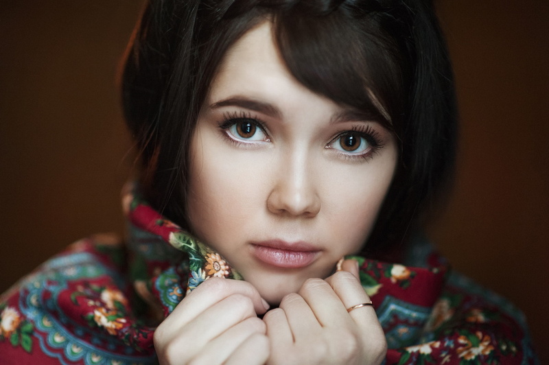human face, indoors, close-up, beautiful woman, face, black background, body part, clothing, adult, fashion, contemplation, Maxim Maximov, portrait, looking at camera